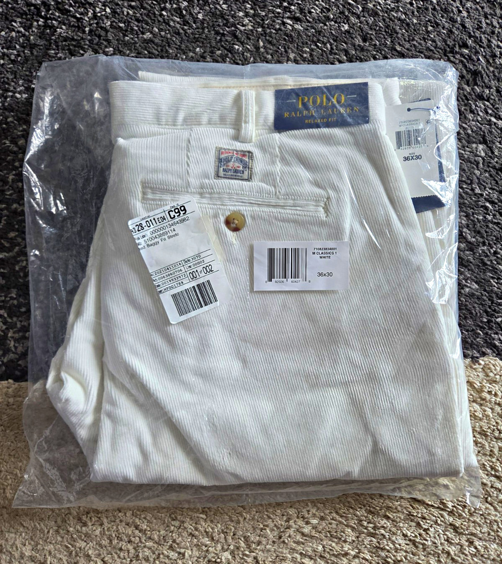 Polo Ralph Lauren Men’s White Corduroy Relaxed Fit Pants 36